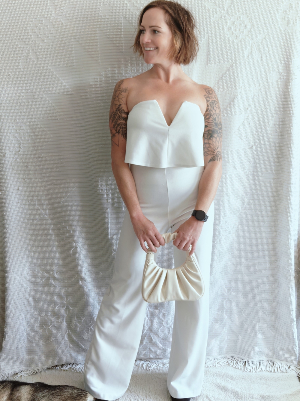 Lulus What Lovers Do White Strapless Wide Leg Jumpsuit | Size S | Bridal Shower